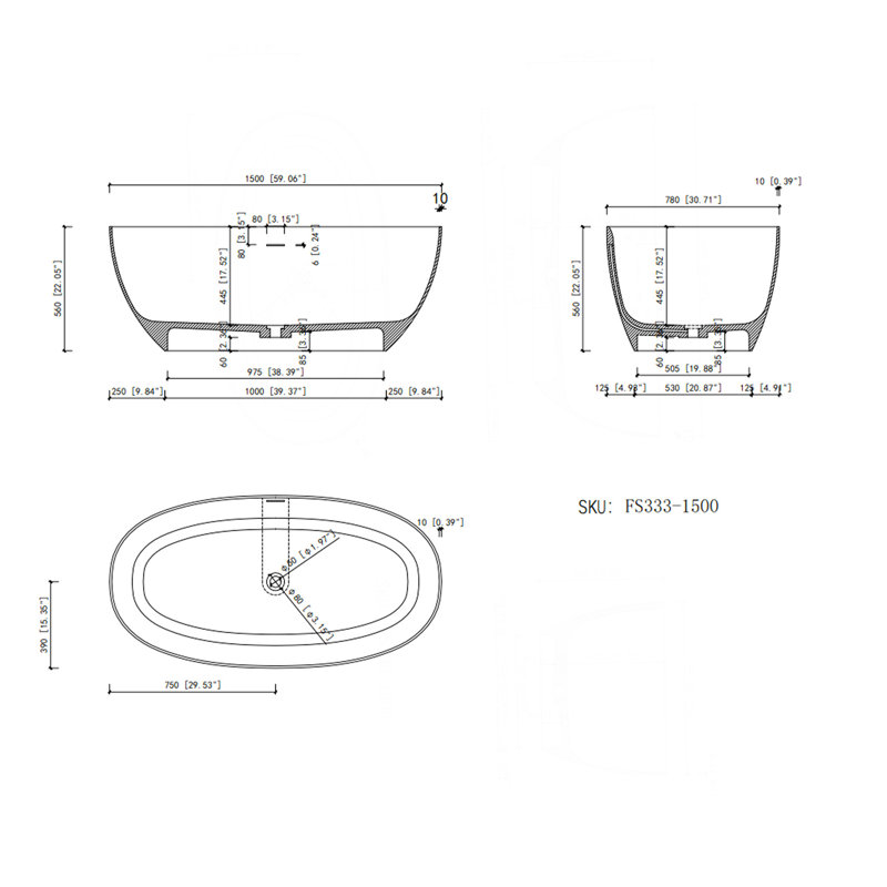 59" Solid Surface Soaking Bathtub