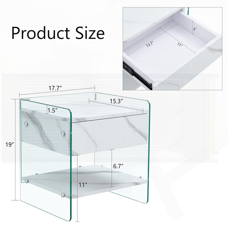 Transparent tempered glass Bedside table with drawers