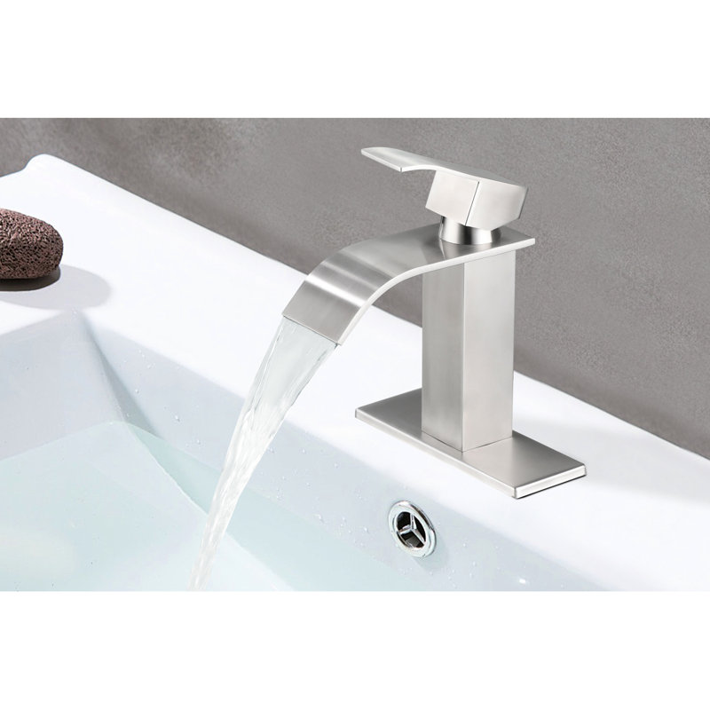 Bathroom Faucet With Waterfall Spout - Single Handle, Stainless Steel, Brushed Nickel Plating For A Classy Sink Decoration Featuring Design Coated