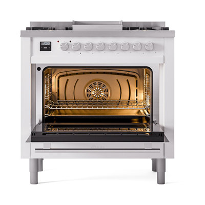  Cuisinière à double combustible 36 po ILVE Professional Plus II, 6 brûleurs scellés, plaque chauffante