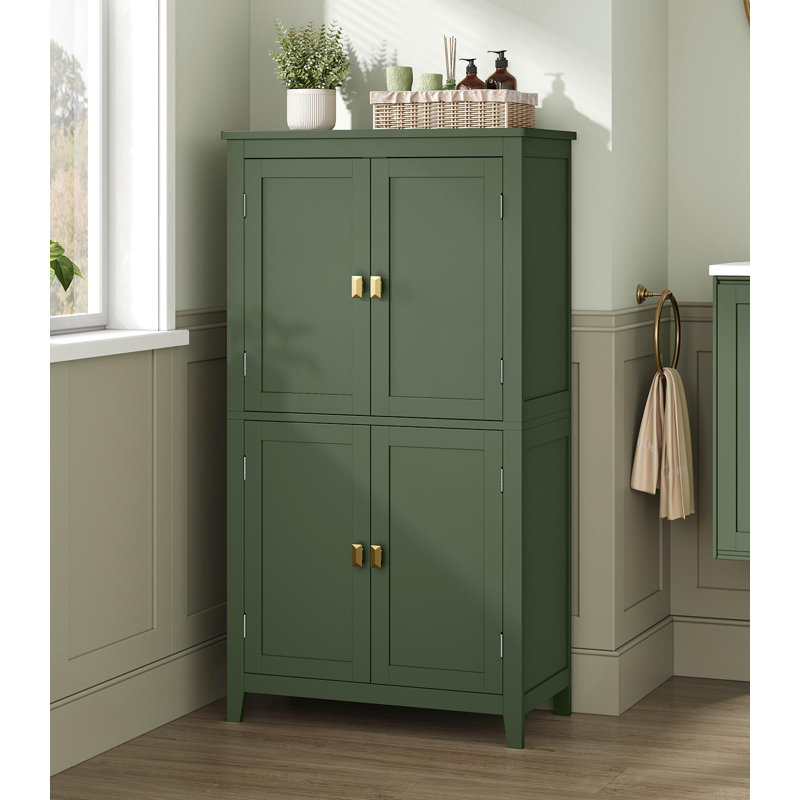 Arhavi 42.1" H 4-Door Floor Storage Cabinet with Adjustable Shelves, Green/Gold