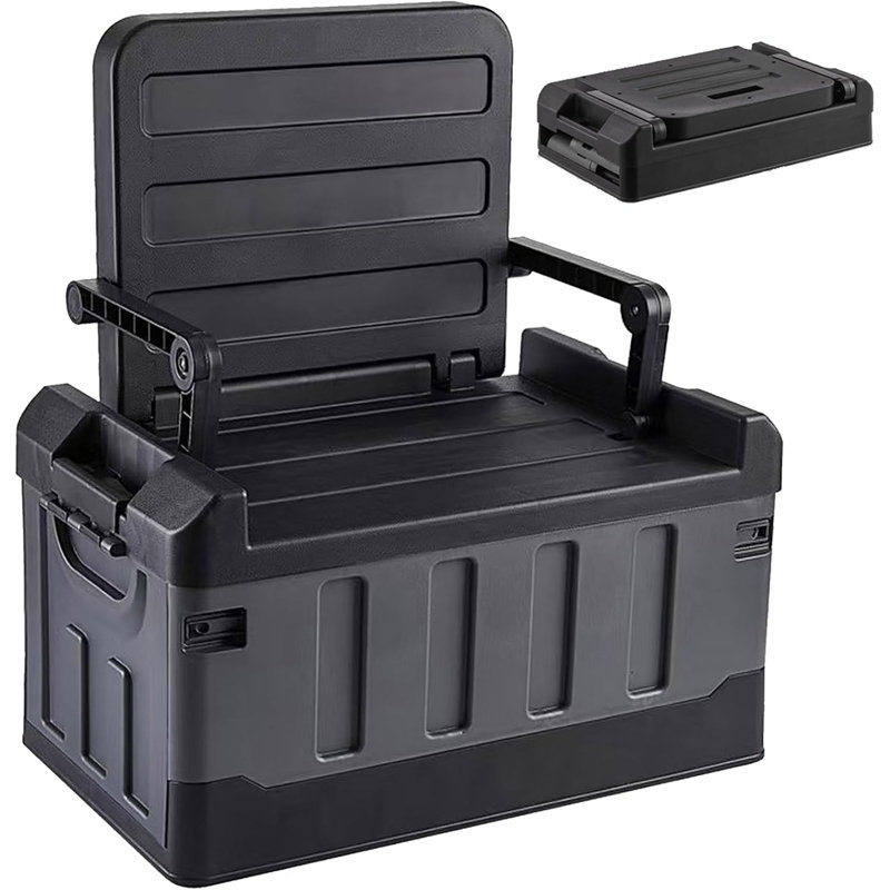 Polyvalent, pliable et pliable, organisateur de voiture, organisateur de voiture, bacs de rangement robustes avec couvercles, coffre en plastique durable, 60L, peut ranger des vêtements, des jouets, du matériel de camping de grande capacité (noir)