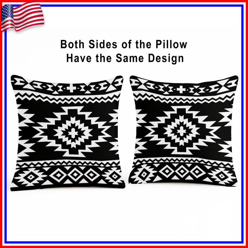Coussins décoratifs noirs et blancs à motif tribal, 20 x 20 pouces