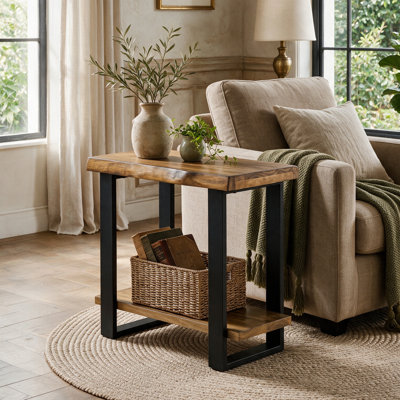 Table d'appoint en bois massif de 25,6 po, table d'appoint industrielle avec bord vivant pour chambre à coucher et salon