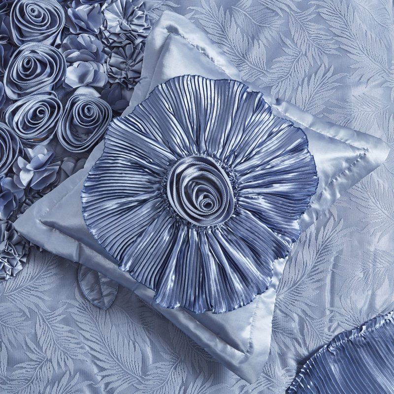 Satin Sateen Floral Comforter, Queen Comforter + 5 Additional Pieces, Blue
