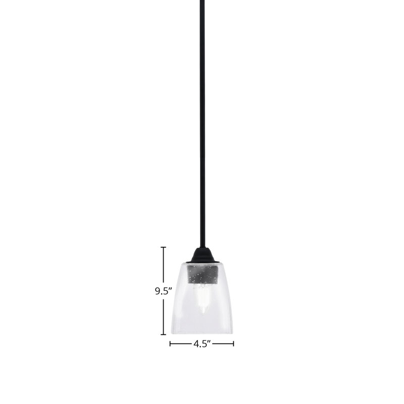 Luminaire suspendu suspendu Paramount au fini noir mat avec verre carré transparent de 4,5 po