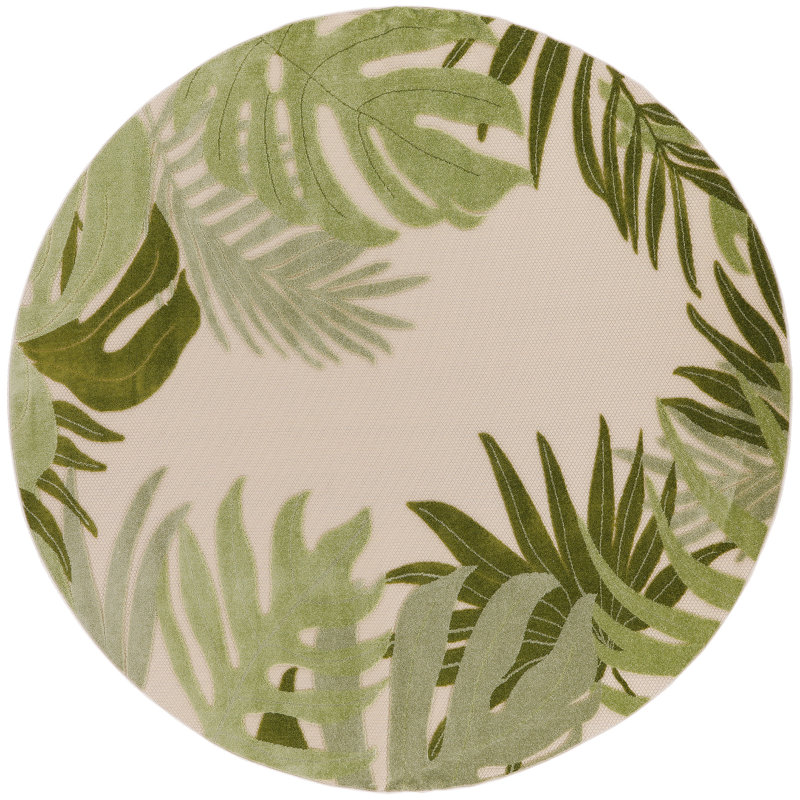 Tapis intérieur / extérieur floral Alvarie, Rond 5 pi 3 po