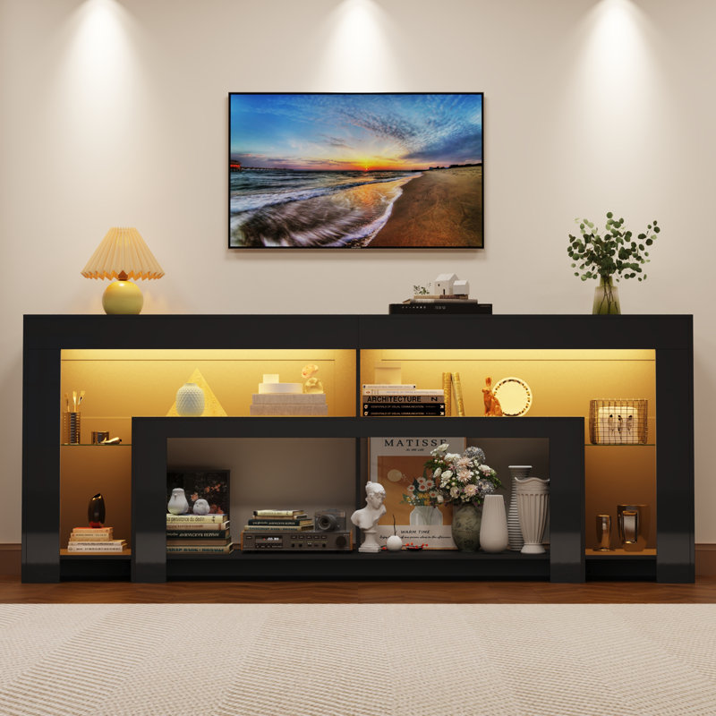 Aitan 83" Fireplace TV Stand For 85/90''TV With 50'' Fireplace And LED Lights, 38"H x 83"L x 16"D, Black, Without Fireplace