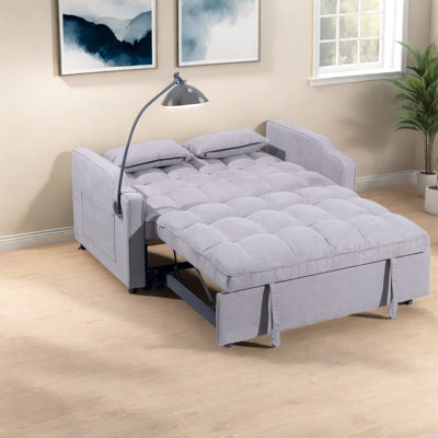 Multifunctional Foldable Sofa Bed with Adjustable Backrest, USB Port, and Rotating Phone Stand, Gray