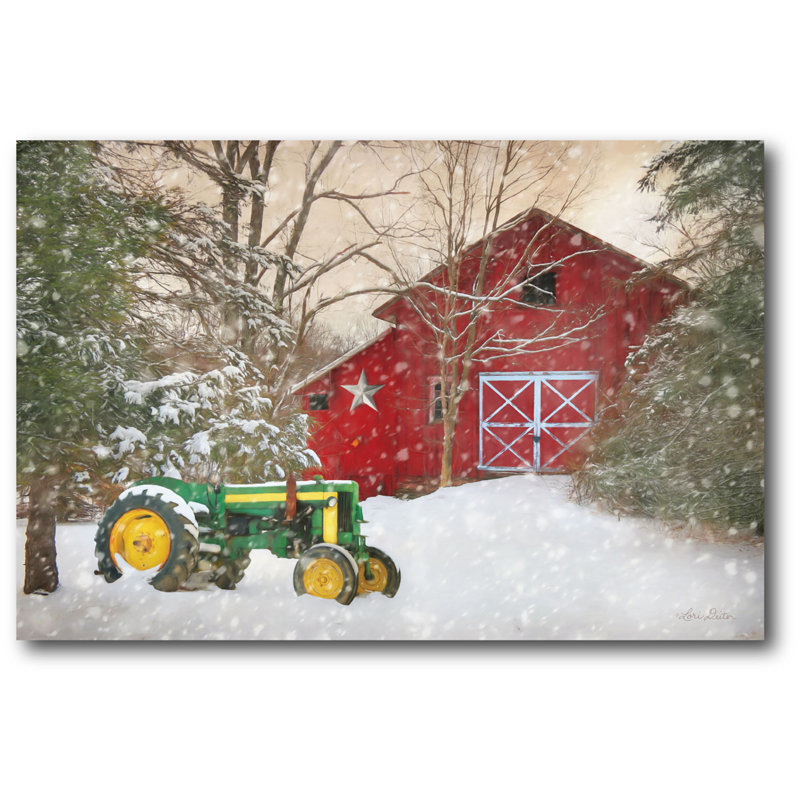 Hiver à la grange - reproduction de photo sur toile tendue, H 30 po x l 40 po x 1,5 po