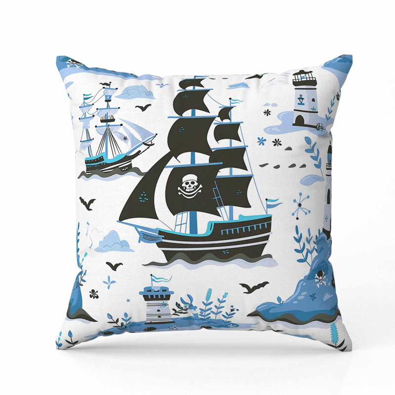 Oreiller en faux suède Treasure Island, Bleu, Carré 16 po