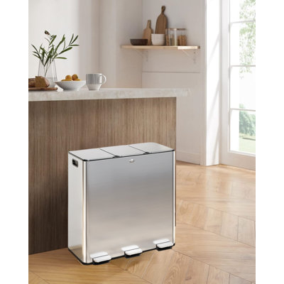 Stainless Steel 49.9 Litre Step On Multi-Compartments Trash & Recycling Bin