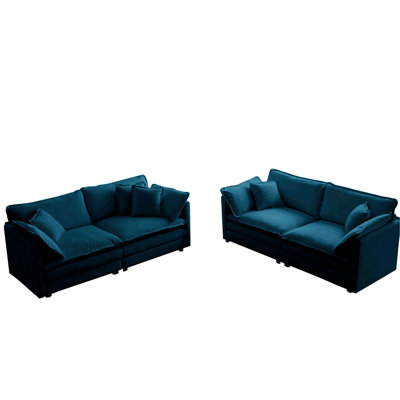 Blue Chenille 2 For Living Room. Solid Wood Construction, Comfortable Sponge Padding, Breathable Upholstery Fabric 2 Room, Upholstery, Wood, Sponge, Seating Arrangement