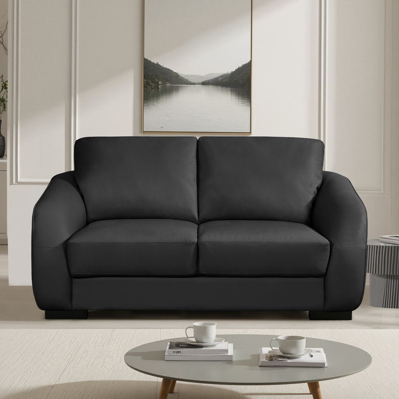 Aleyha Compact Leather Sofa, 2, Black