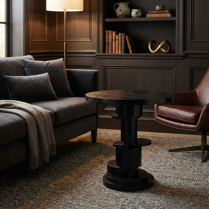 Hugo Solid Wood End Table, Hand Rubbed Black