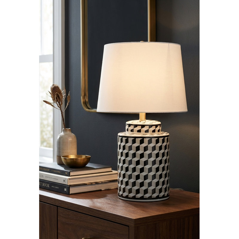 23" Black Multi Checkered Geometric Table Lamp