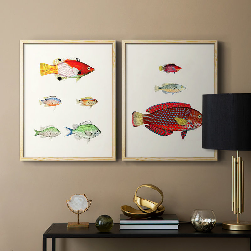 «Colorful Tropical Fish I», reproduction encadrée de qualité supérieure - prête à être accrochée - aucun clou requis - aucun clou requis