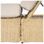 Chaise longue d'extérieur réglable en résine tressée avec coussin beige, fauteuil inclinable de style rotin naturel pour terrasse et piscine.
