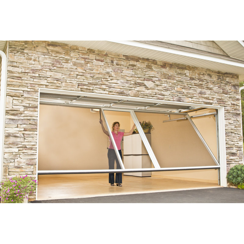 Écran de porte de garage l 6 pi x H 7 pi avec porte de passage, H 7 pi x l 6 pi, Brown Frame/Black PVC-coated Screen Mesh