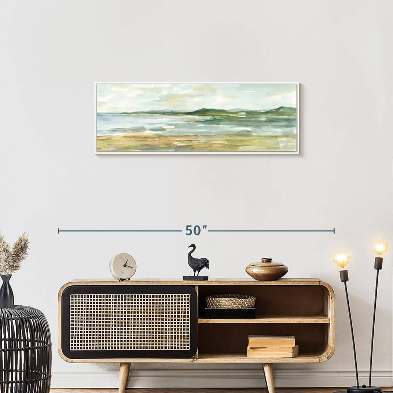 Paysage marin panoramique I, Cadre flottant blanc, 37 po x 13 po