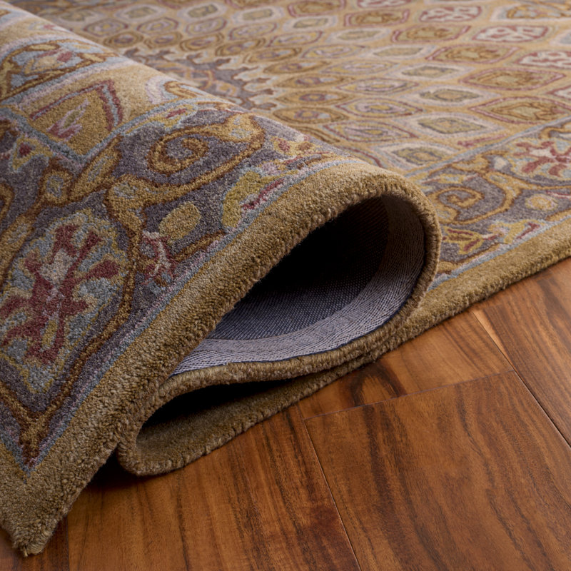 Tapis oriental en laine / coton / latex touffeté à la main Gideon en brun clair / gris, Rectangle 6 pi x 9 pi