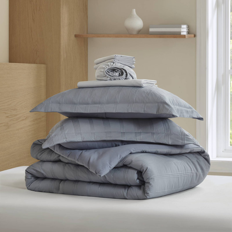 Ensemble de literie 2 pièces, couette en polyester gris à rayures tissées, style minimaliste moderne pour lit California King