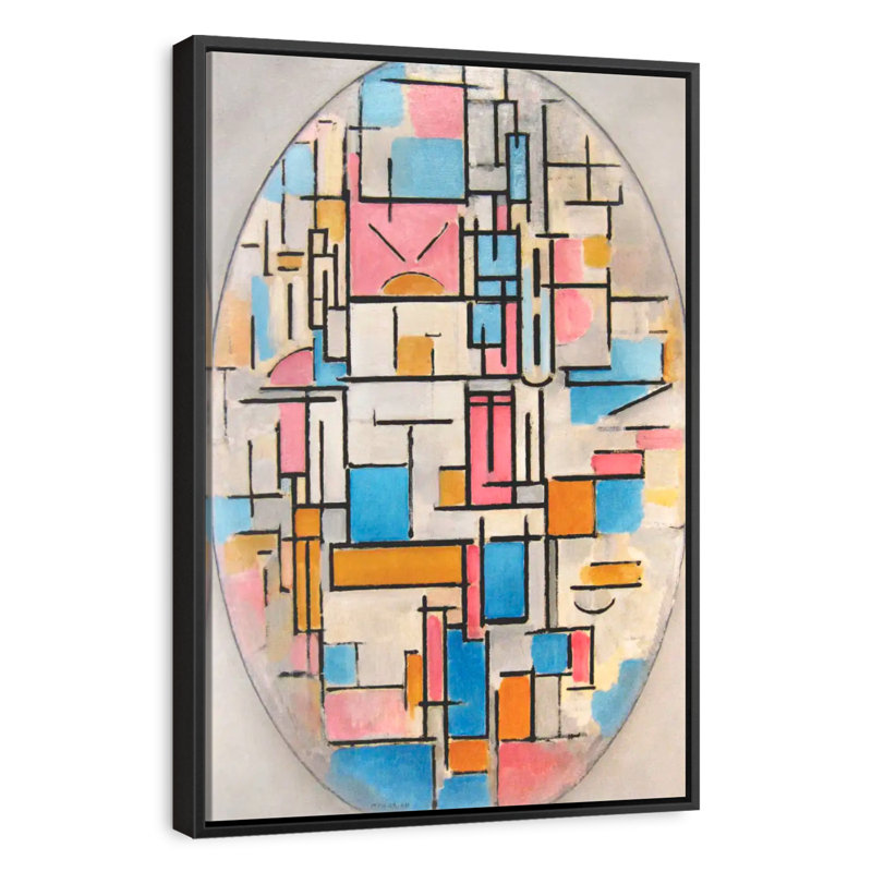 Composition ovale avec plans couleur I, 31 po x 46 po, Cadre flottant noir