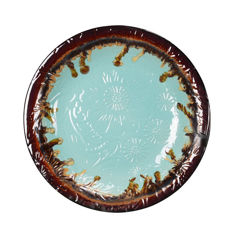 Ceramic / Porcelain Birdbath, Teal/Brown