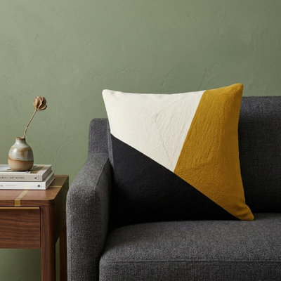 Coussin décoratif en coton 20 po noir et jaune