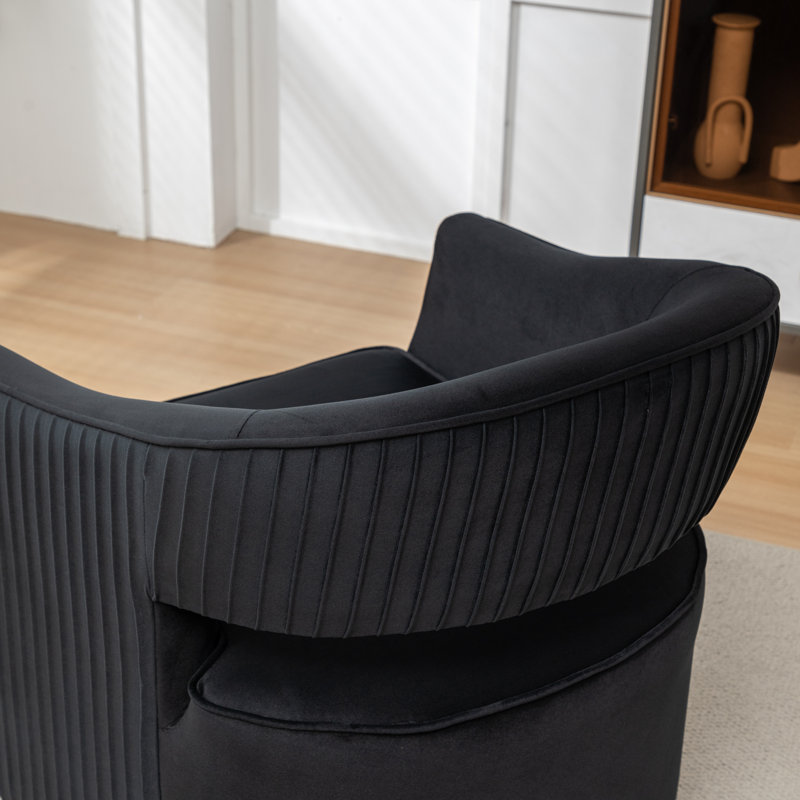 Fumiyo Velvet Swivel Barrel Chair, Black