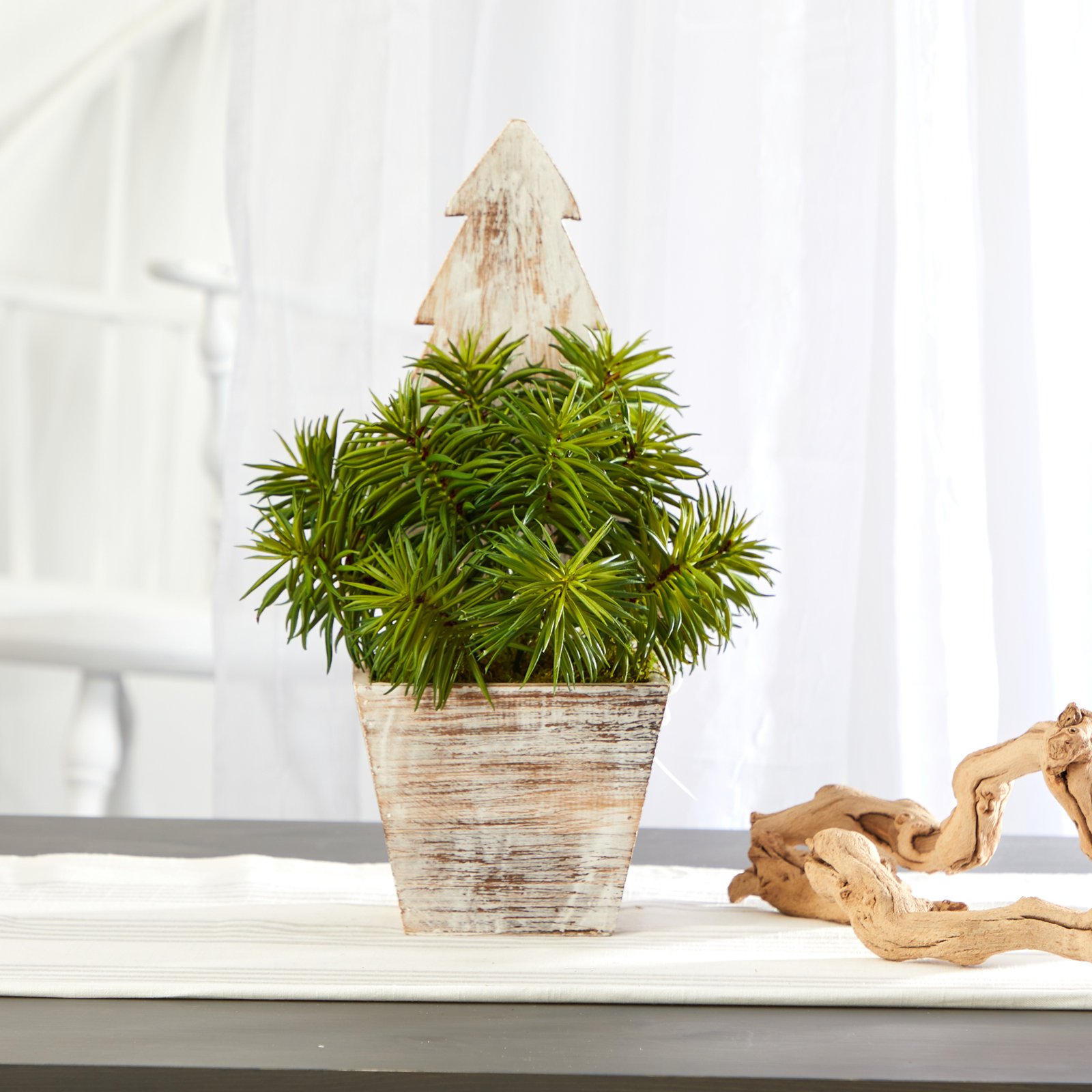15'' Faux Succulent in Wood Planter