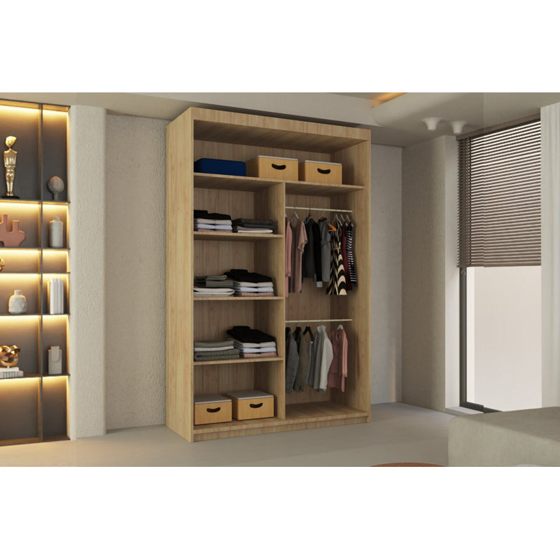 Higham 2 Door Manufactured Wood Wardrobe, Oak, 217cm H x 120cm W x 62cm D