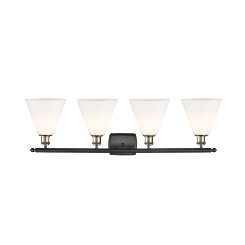 Éclairage pour salle de bain 4 lumières Hanny, Blanc mat, Laiton antique noir, Incandescente