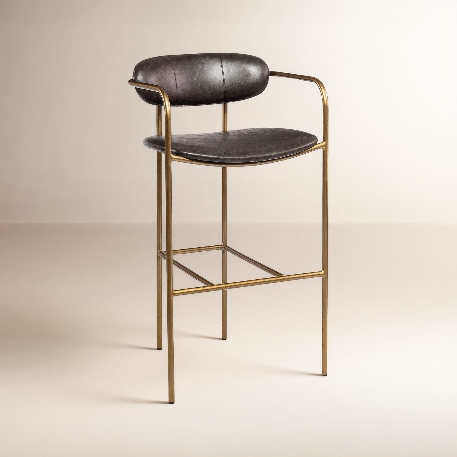 Belarus Fabric Seat Stool, Bar Stool (30" Seat Height), Gold, Dark Brown