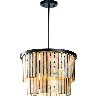 Johncarl 5 Light Modern Coastal Natural Capiz Shell Chandelier in Black Lighting