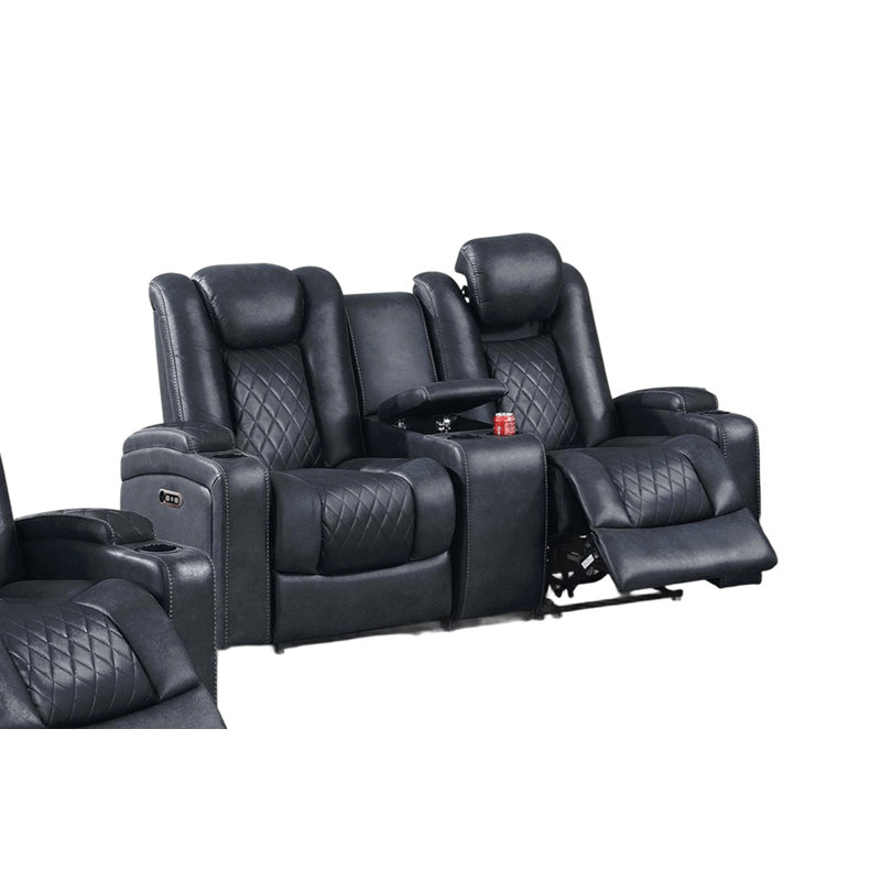 Modern Contemporary Style Power Reclining Loveseat 1Pc Adjustable Headrest Storage Sofa Cup Holder Ink Blue Finish Primary Living Room Furniture