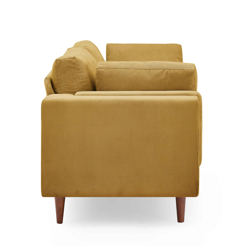 Kraz 215.9Cm Square Arms Sofa, Yellow Corduroy
