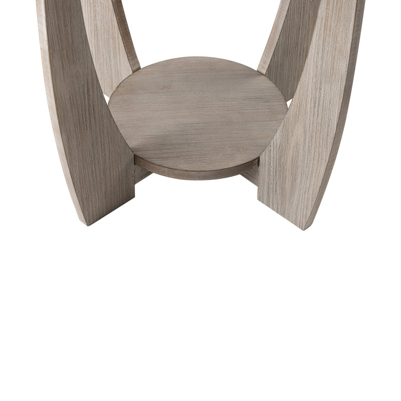  Rustic Farmhouse Round End Table with Storage Shelf for Living Room, Grey, Gray Top/Gray Base
