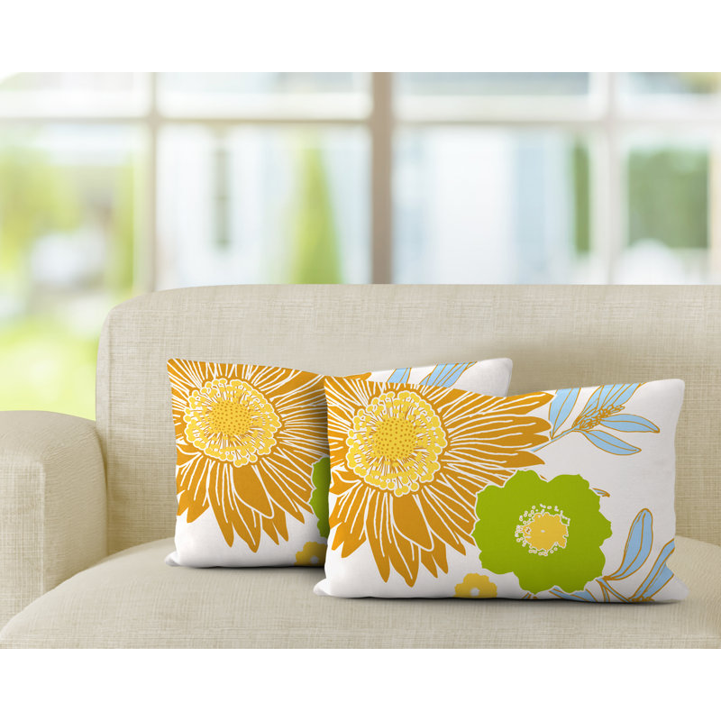 Polyester / Mélange de polyester Housse de coussin rectangulaire intérieure / extérieure lombaire et insert, Jaune