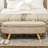 43.3" Beige Entryway Bench With Storage And Padded Seat, Fleece Upholstered, Wood Legs Upholstered Bench, Versatile Use Spacious