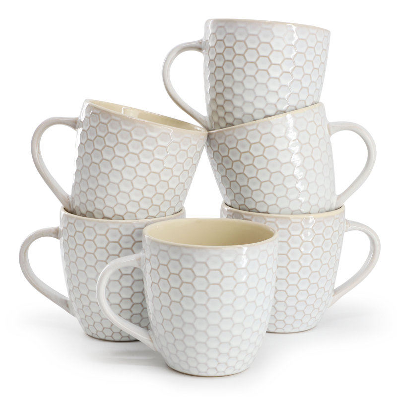 6 pièces 15 oz. Ensemble de tasses, couleurs assorties, Blanc