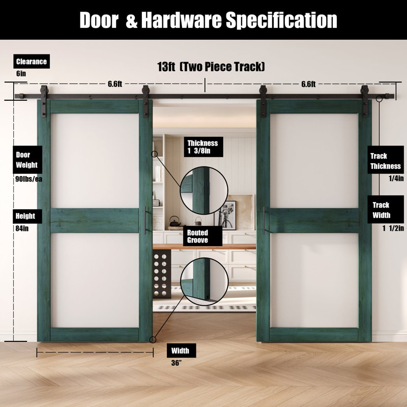 Portes de grange non assemblées et finies en verre à double vitrage de 36 po x 84 po avec ensemble de quincaillerie d'installation sans dérivation Homacer