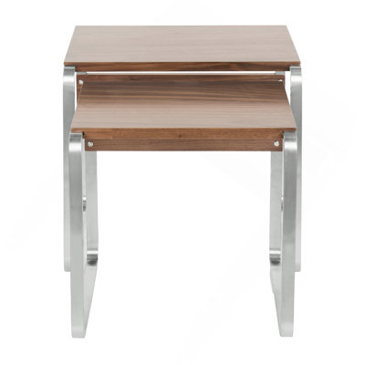 Tea Side Mid-Century Modern Nesting Tables In Stainless Steel And Walnut By Lumisource