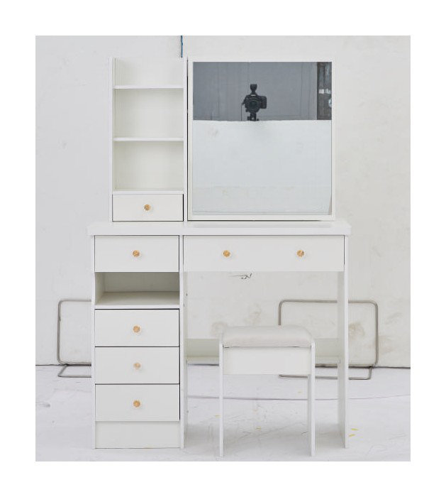 Meuble-lavabo de 37 po avec miroir coulissant et tabouret rembourré blanc - 37 po, Blanc