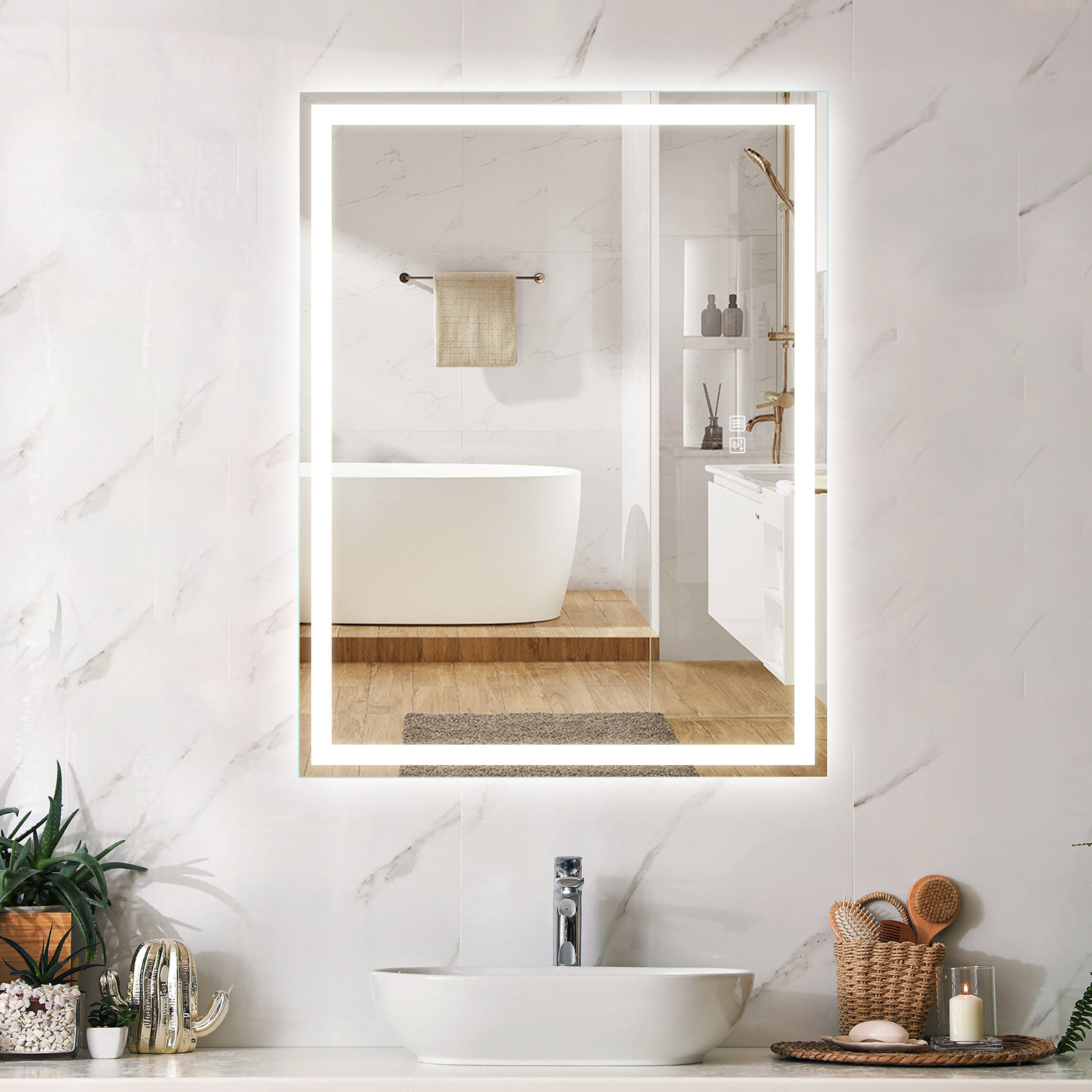Orren Ellis 36*28 Inch Led Bathroom Mirror With Lights,smart