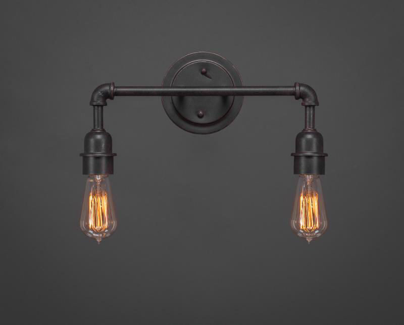 Barre d'éclairage de salle de bain 2 lumières Eilif Vintage avec ampoule ambre antique de 60 watts, Granit foncé