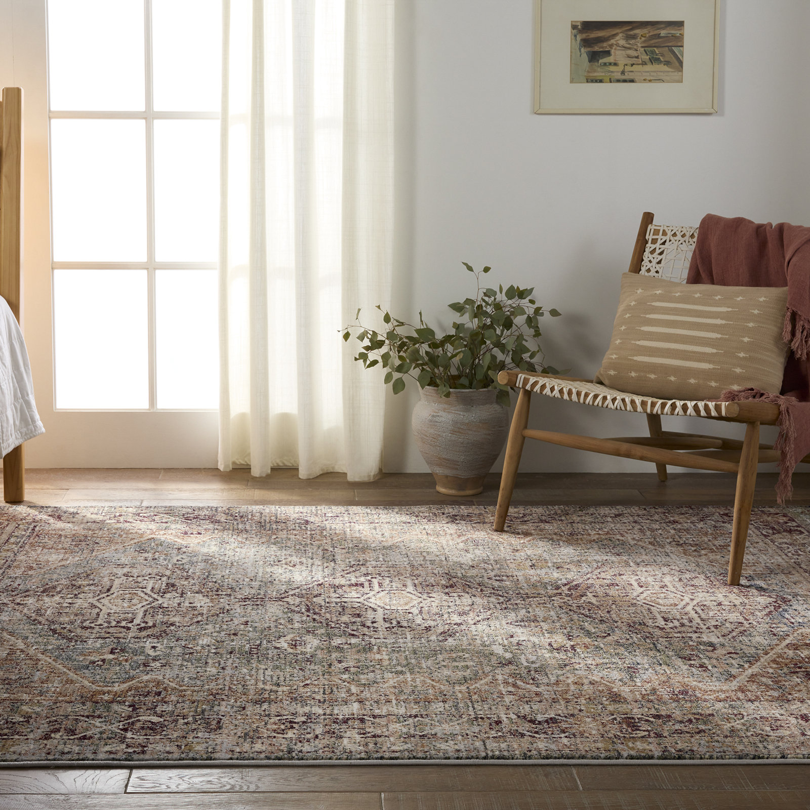 Clemente Red Blue Brown Oriental Rug, Rectangle 5' x 8'