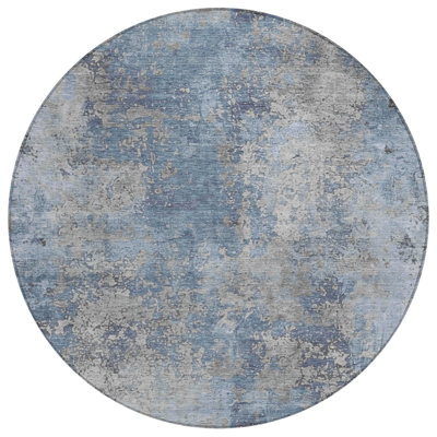 Machine Washable Indoor/Outdoor Xhevrie Denim Rug