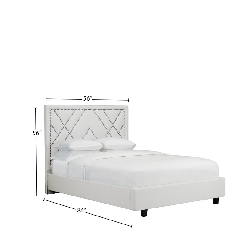 Lit plateforme en tissu d’ameublement Straka, Double, Cuir - Blanc
