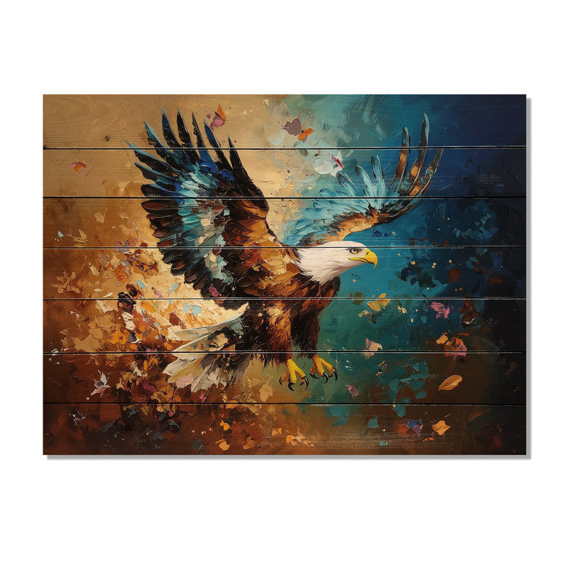 «Soaring Eagle Freedom II», décoration murale en bois moderne sur bois de pin naturel, H 24 po x l 32 po